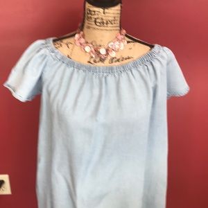 Light blue denim dress with puffy baby doll sleeve